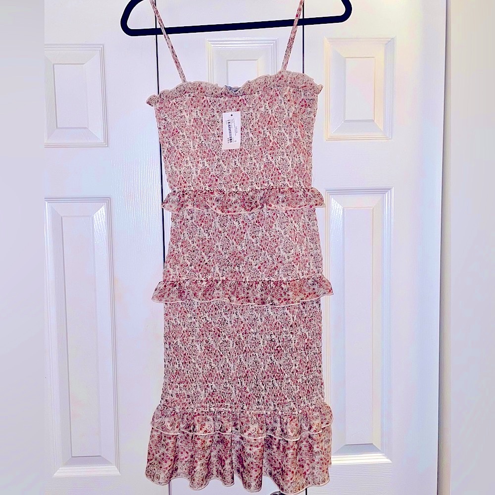Tiered Mini Dress - Small - Cream Rose